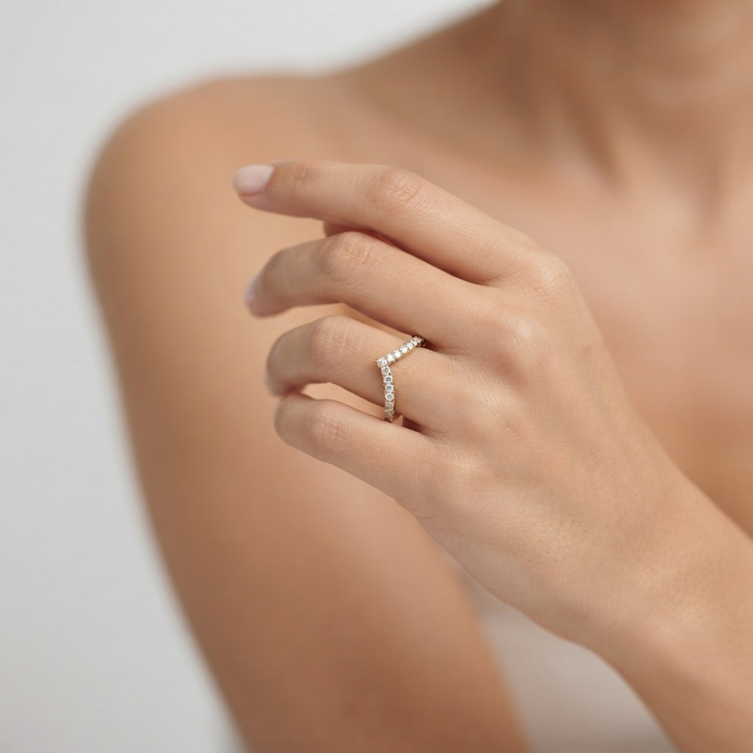 High Set V Shape Diamond Chevron Ring – Contour Wedding Band