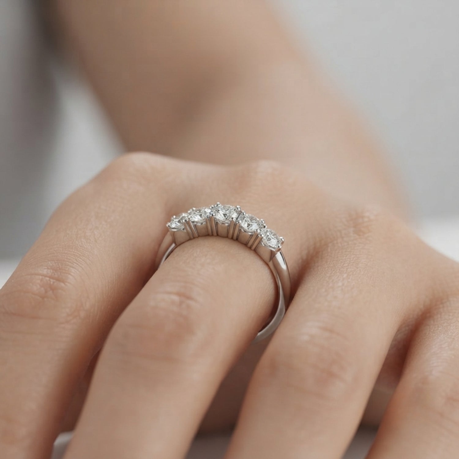 0.50ct Lab-Grown Round Diamond 5-Stone Low Basket Petite Shared Prong Setting Diamond Ring, DE Color VVS Clarity