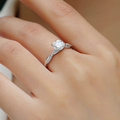 Side stone diamond ring, 9K white gold diamond ring