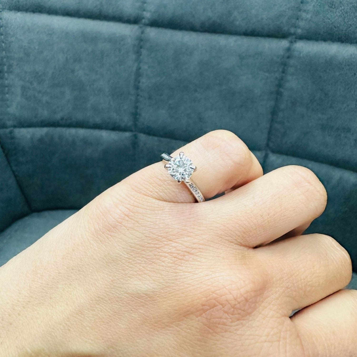 IGI Certified Round Cut Diamond Solitaire Engagement Ring with Side Stones in Platinum