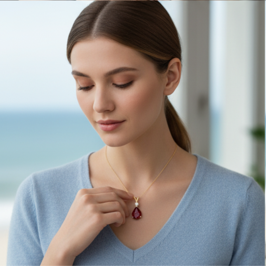 Ruby & Diamond Rose Gold Pendant Necklace