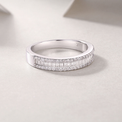 9K White Gold Natural Diamond Baguette & Round Cut Half Eternity Wedding Band for Gift