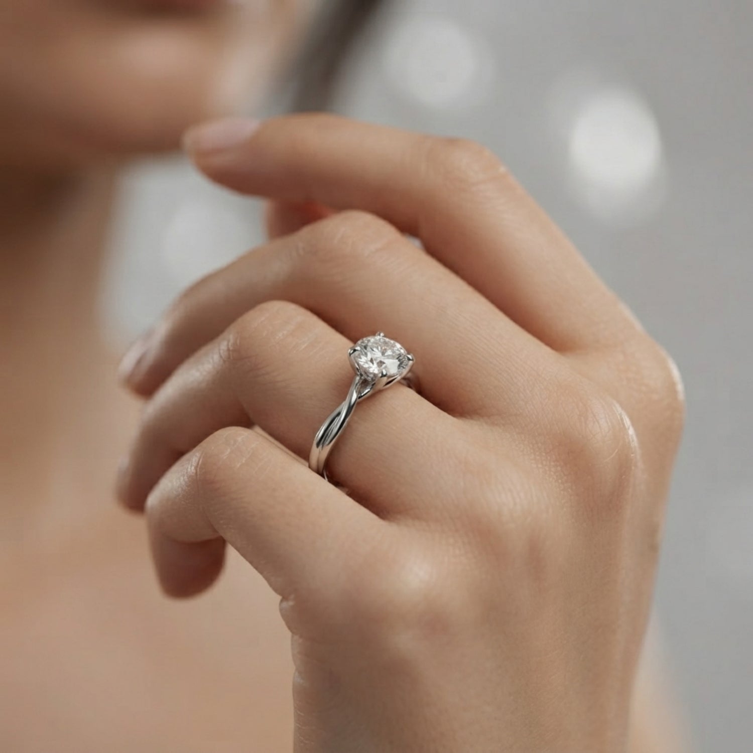 Lab Grown Diamond Round Cut D/VVS Solitaire Prong Set Twisted Engagement Ring