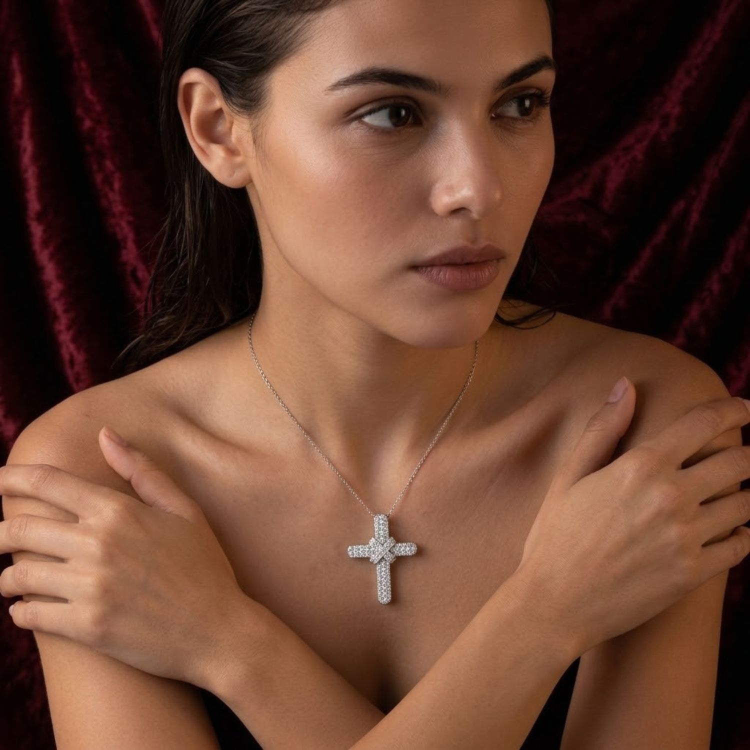 Diamond Knot Cross Pendant Necklace | Yellow Gold Pave Diamond Cross