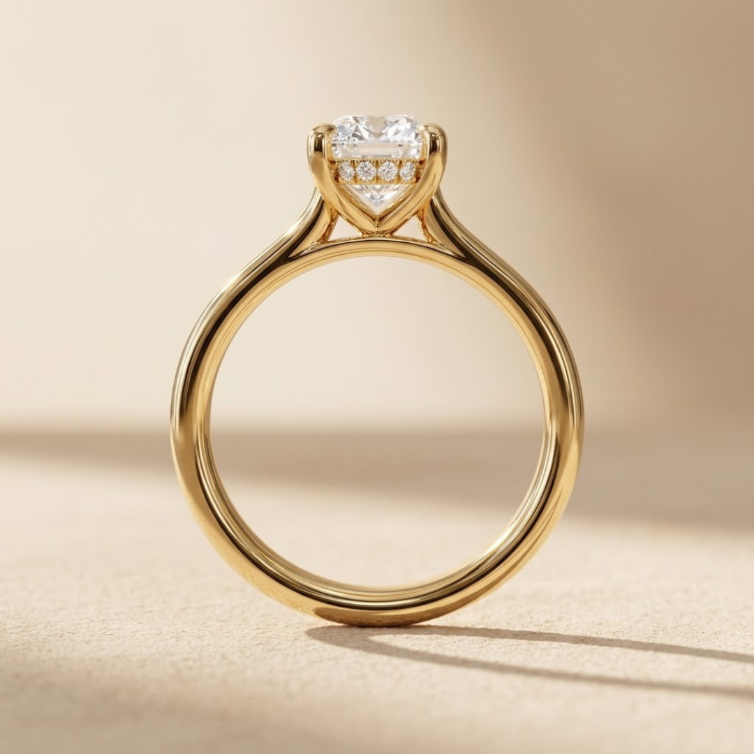 Oval 2.00ct Hidden Halo Lab Diamond Engagement Ring in 18K Yellow Gold