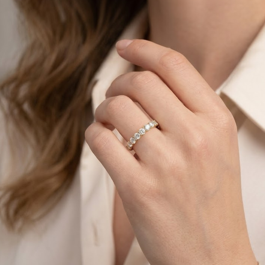 1.00ct Lab Grown Diamond Full Eternity Claw Set Ring in 9K Gold