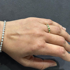 Emerald and Round Cut Natural Diamond Milgrain Eternity Band in 18K Yellow Gold