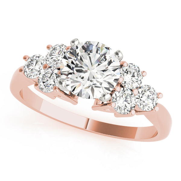 Splendid Cluster Sides Round Diamond Engagement Ring — 9K/18K Gold & Platinum