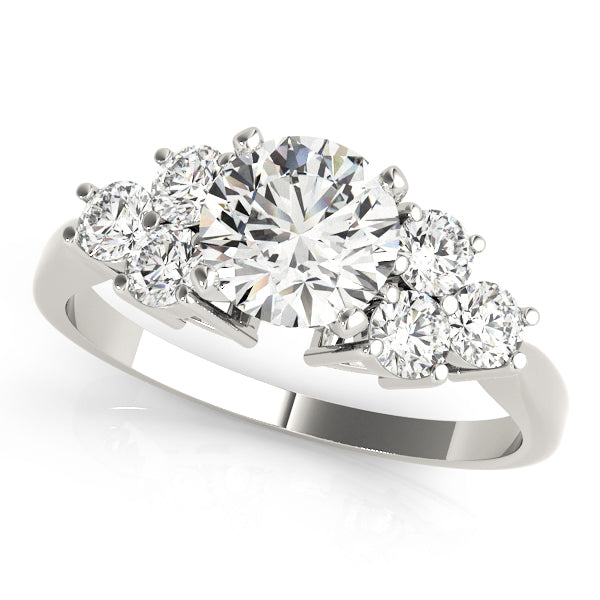 Splendid Cluster Sides Round Diamond Engagement Ring — 9K/18K Gold & Platinum