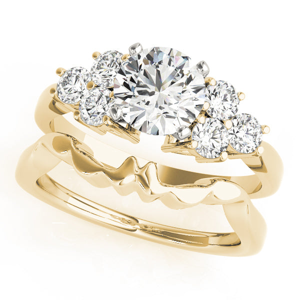 Splendid Cluster Sides Round Diamond Engagement Ring — 9K/18K Gold & Platinum