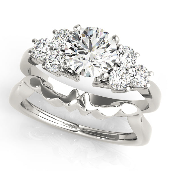 Splendid Cluster Sides Round Diamond Engagement Ring — 9K/18K Gold & Platinum