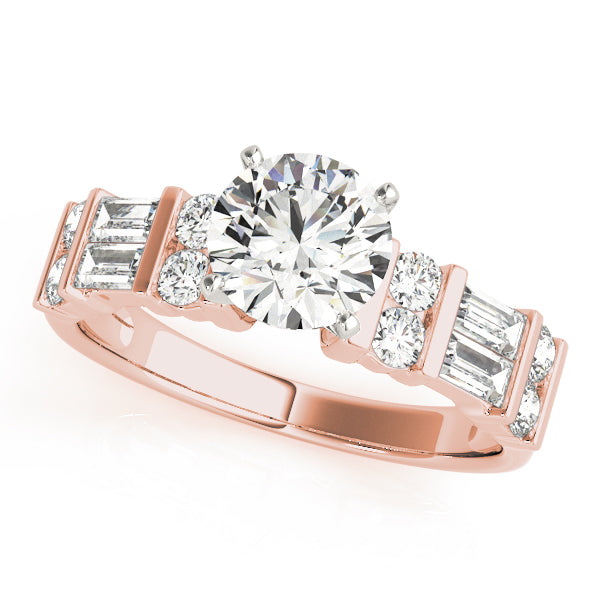 Devoted Fancy Shape Baguette Remounts Round Diamond Engagement Ring — 9K/18K Gold & Platinum