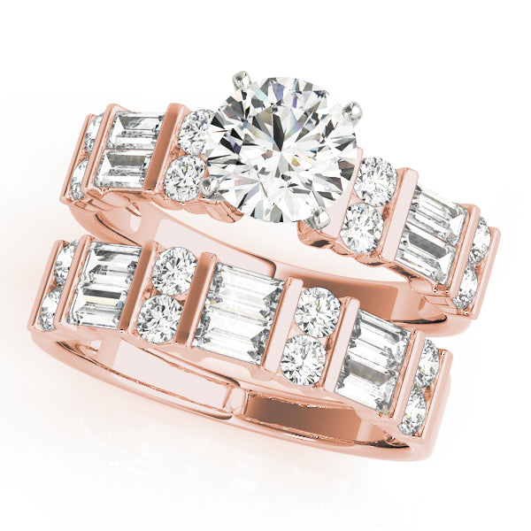 Devoted Fancy Shape Baguette Remounts Round Diamond Engagement Ring — 9K/18K Gold & Platinum