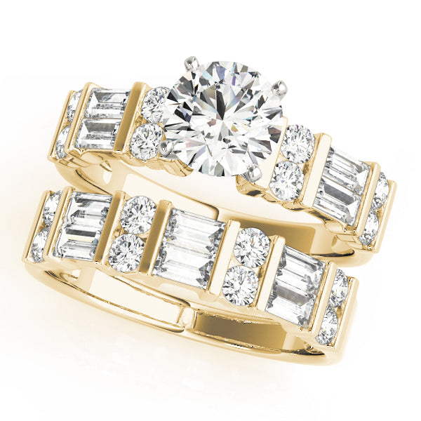 Devoted Fancy Shape Baguette Remounts Round Diamond Engagement Ring — 9K/18K Gold & Platinum