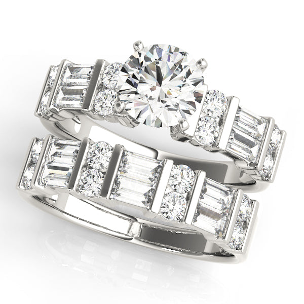 Devoted Fancy Shape Baguette Remounts Round Diamond Engagement Ring — 9K/18K Gold & Platinum