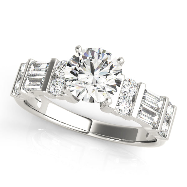 Devoted Fancy Shape Baguette Remounts Round Diamond Engagement Ring — 9K/18K Gold & Platinum