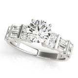 Devoted Fancy Shape Baguette Remounts Round Diamond Engagement Ring — 9K/18K Gold & Platinum