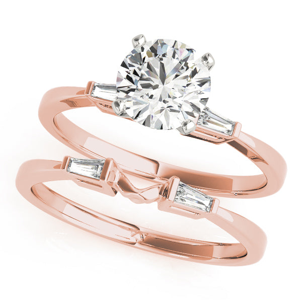 Elegant Three-Stone Baguette Round Diamond Engagement Ring — 9K/18K Gold & Platinum