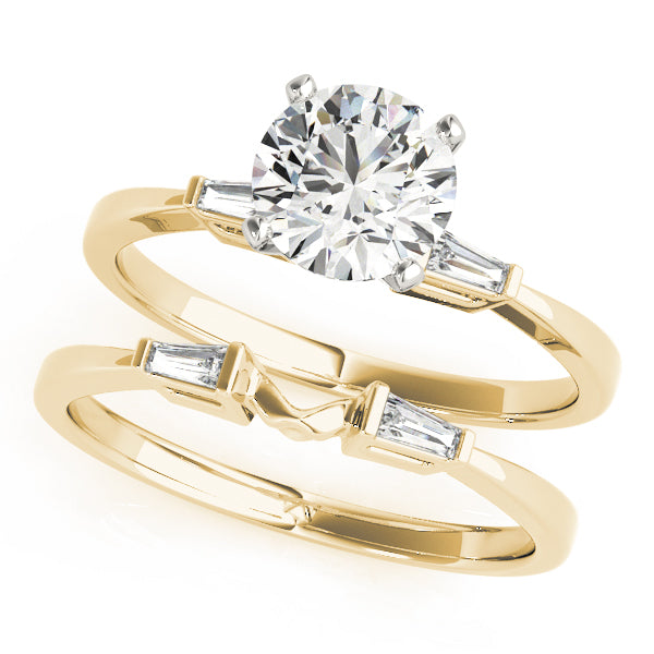 Elegant Three-Stone Baguette Round Diamond Engagement Ring — 9K/18K Gold & Platinum