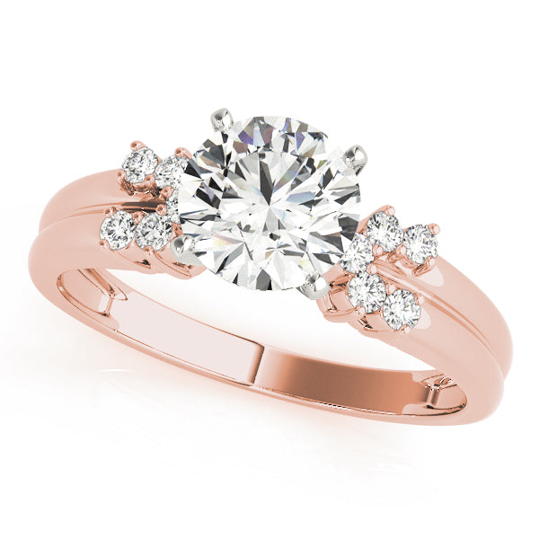 Crowned Cluster Sides Round Diamond Engagement Ring — 9K/18K Gold & Platinum