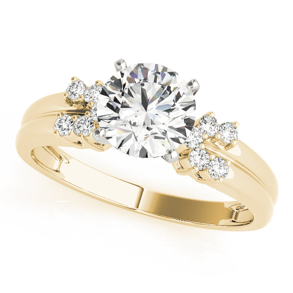 Crowned Cluster Sides Round Diamond Engagement Ring — 9K/18K Gold & Platinum
