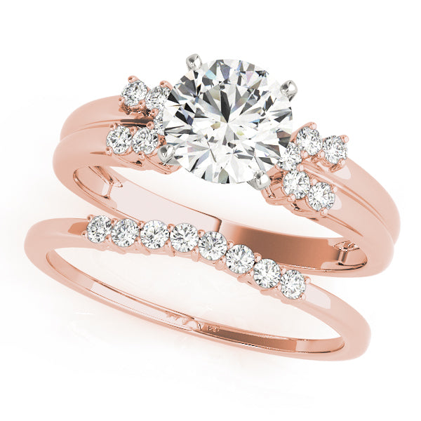 Crowned Cluster Sides Round Diamond Engagement Ring — 9K/18K Gold & Platinum
