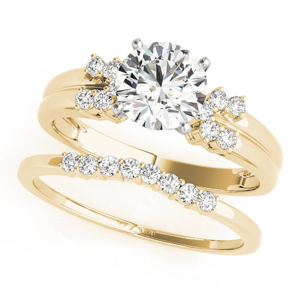 Crowned Cluster Sides Round Diamond Engagement Ring — 9K/18K Gold & Platinum