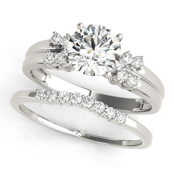 Crowned Cluster Sides Round Diamond Engagement Ring — 9K/18K Gold & Platinum