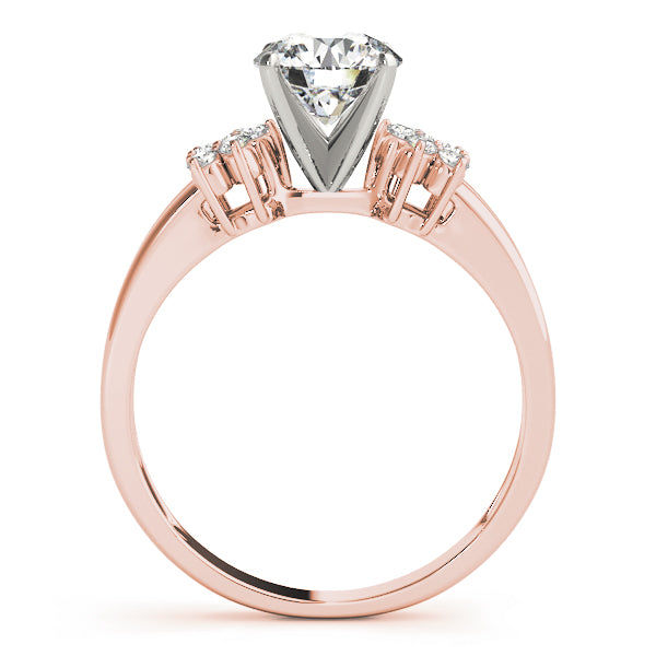 Crowned Cluster Sides Round Diamond Engagement Ring — 9K/18K Gold & Platinum