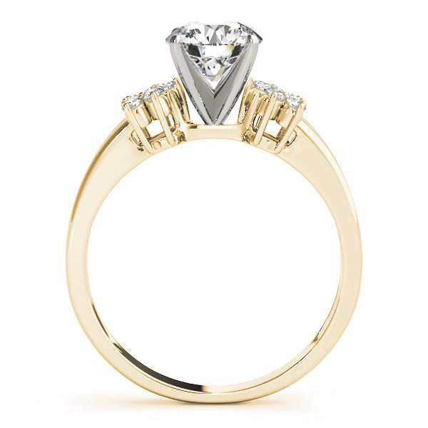 Crowned Cluster Sides Round Diamond Engagement Ring — 9K/18K Gold & Platinum