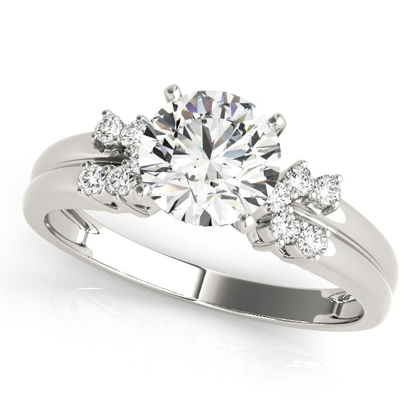 Crowned Cluster Sides Round Diamond Engagement Ring — 9K/18K Gold & Platinum