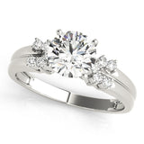Crowned Cluster Sides Round Diamond Engagement Ring — 9K/18K Gold & Platinum