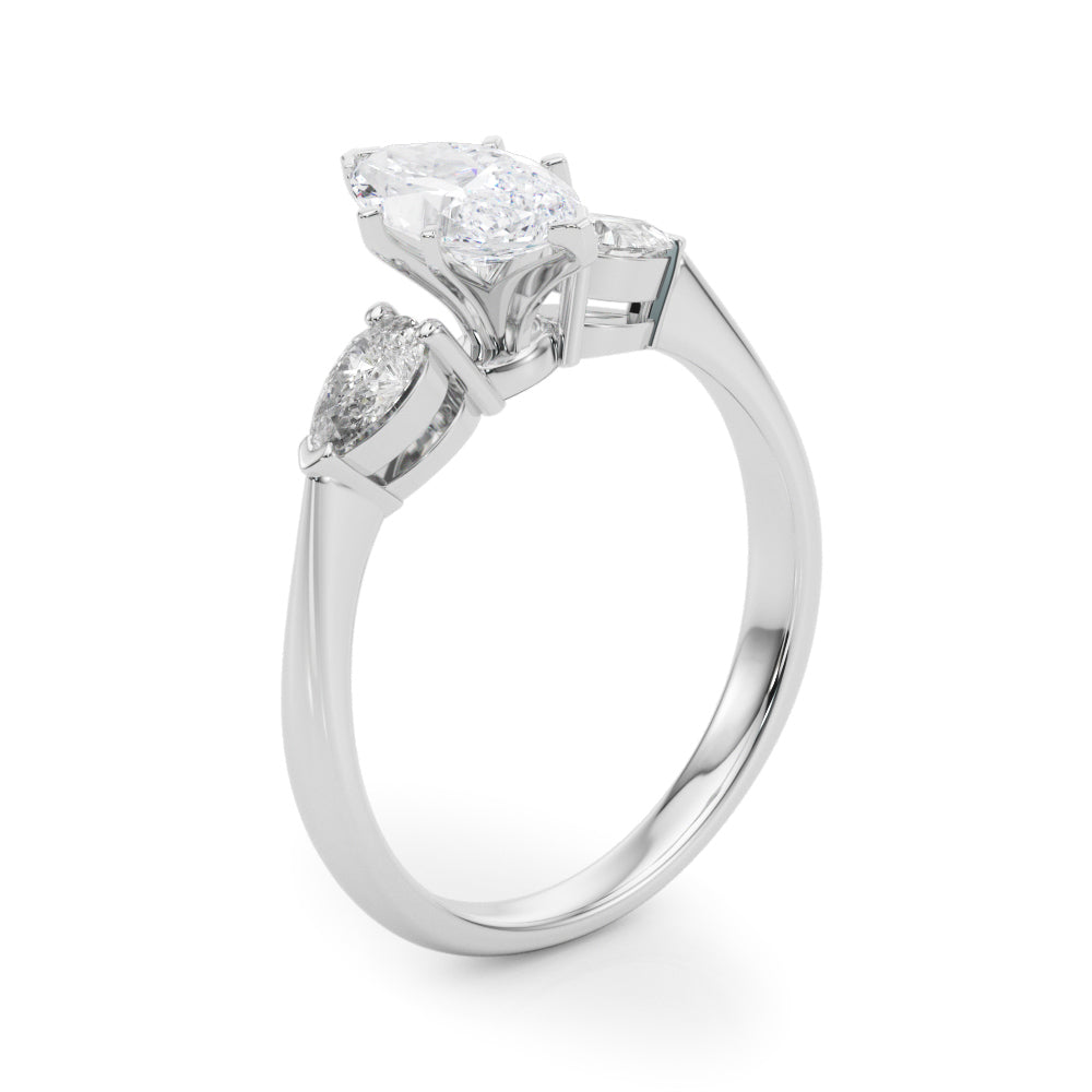 Timeless Three-Stone Pear Diamond Engagement Ring — 9K/18K Gold & Platinum