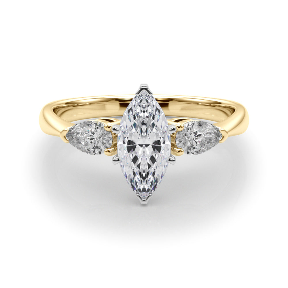 Timeless Three-Stone Pear Diamond Engagement Ring — 9K/18K Gold & Platinum
