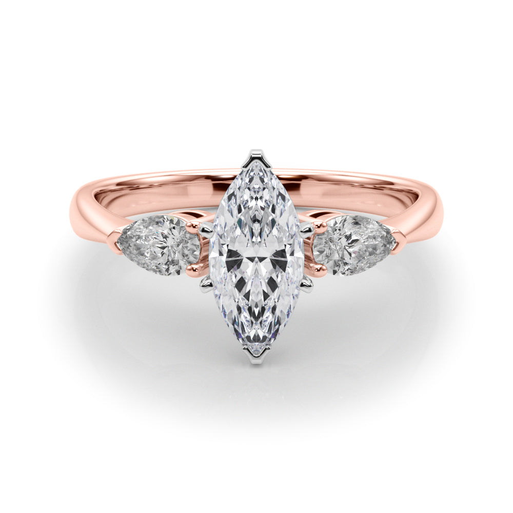 Timeless Three-Stone Pear Diamond Engagement Ring — 9K/18K Gold & Platinum