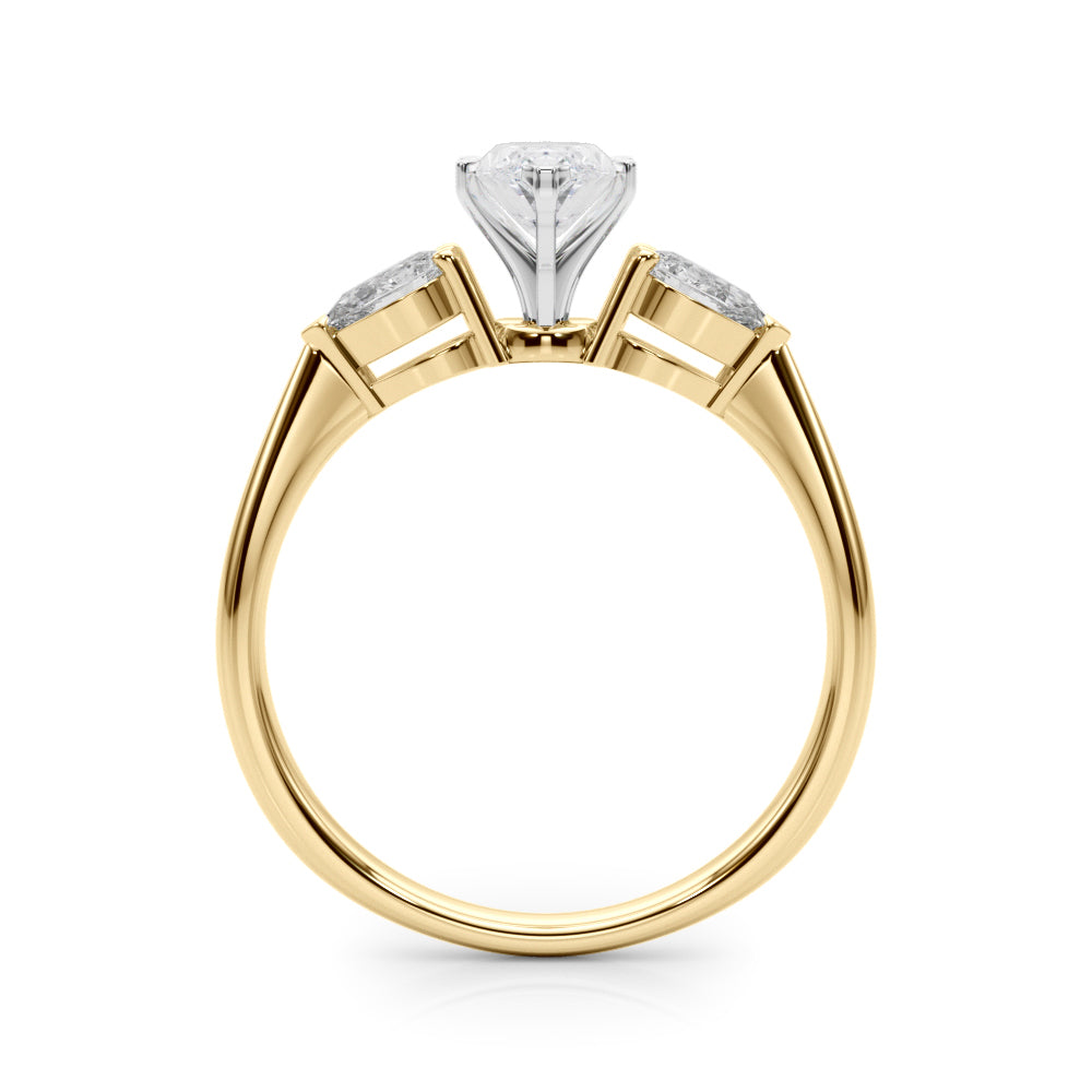 Timeless Three-Stone Pear Diamond Engagement Ring — 9K/18K Gold & Platinum