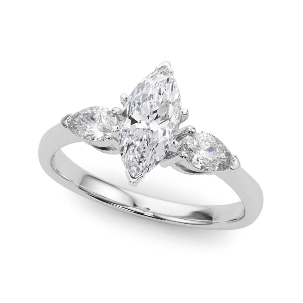 Timeless Three-Stone Pear Diamond Engagement Ring — 9K/18K Gold & Platinum