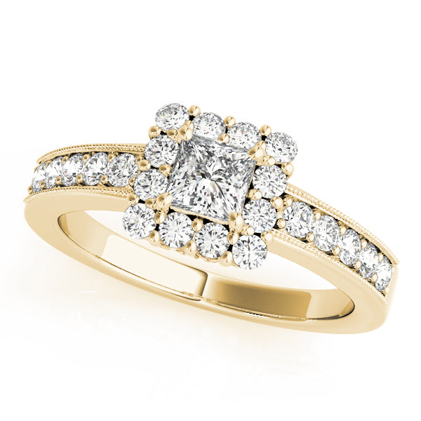 Luxe Halo Princess Diamond Engagement Ring — 9K/18K Gold & Platinum
