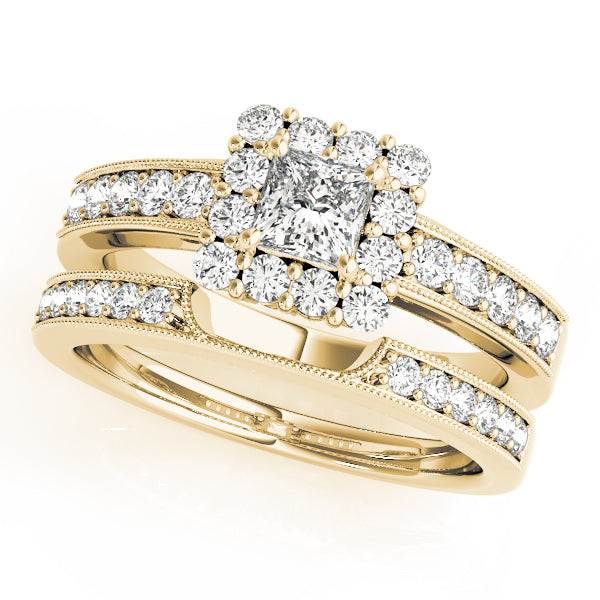 Luxe Halo Princess Diamond Engagement Ring — 9K/18K Gold & Platinum
