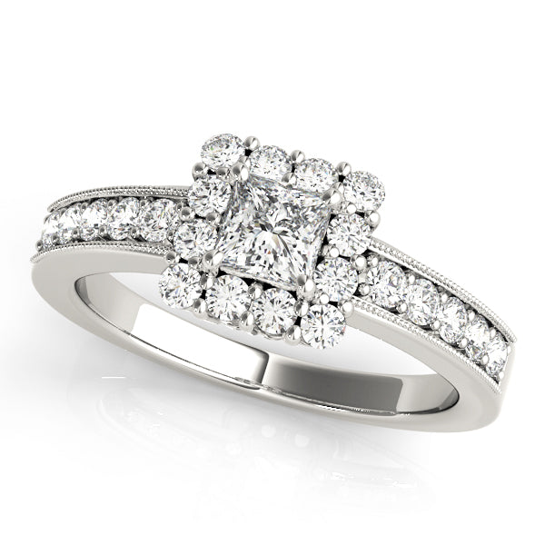 Luxe Halo Princess Diamond Engagement Ring — 9K/18K Gold & Platinum