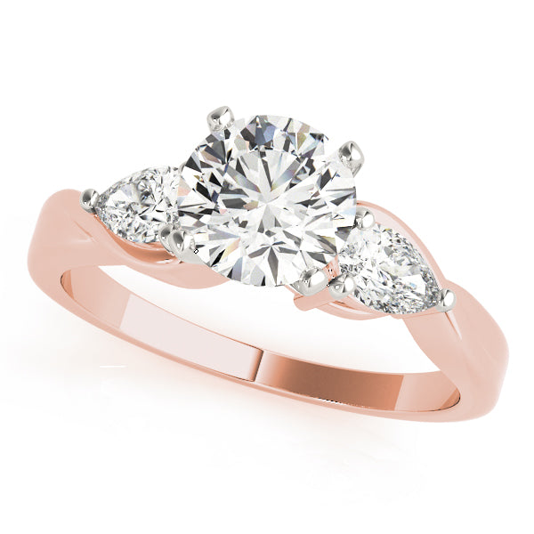 Three Stone Pear & Round Cut Diamond Engagement Ring
