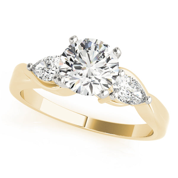 Sophisticated Three-Stone Pear Diamond Engagement Ring — 9K/18K Gold & Platinum