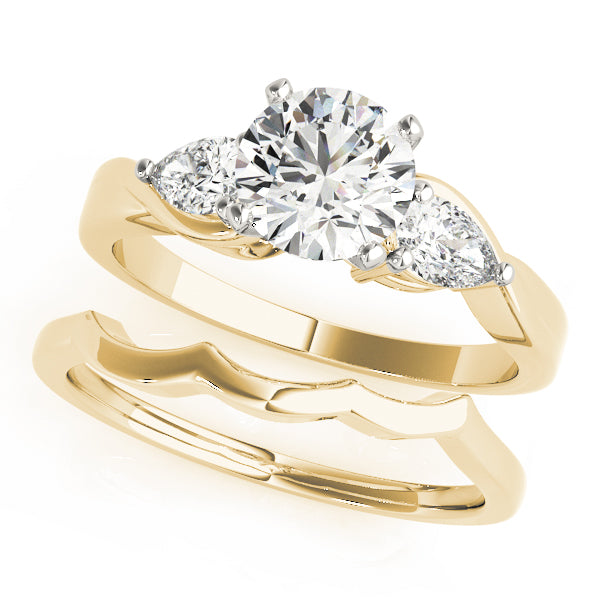 Sophisticated Three-Stone Pear Diamond Engagement Ring — 9K/18K Gold & Platinum