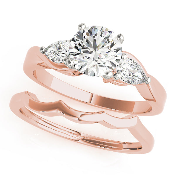 Sophisticated Three-Stone Pear Diamond Engagement Ring — 9K/18K Gold & Platinum