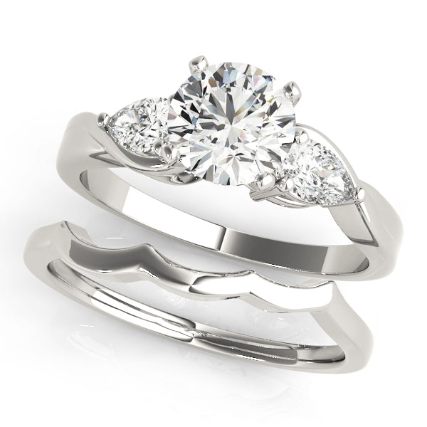 Sophisticated Three-Stone Pear Diamond Engagement Ring — 9K/18K Gold & Platinum