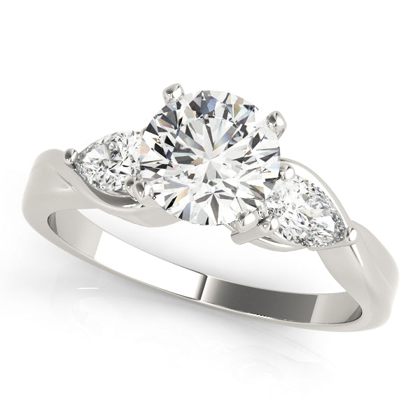Three Stone Pear & Round Cut Diamond Engagement Ring