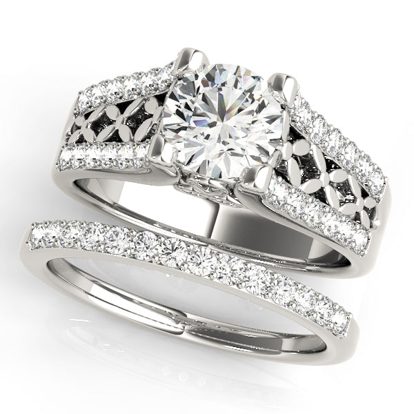 Lustrous Multi-Row Round Diamond Engagement Ring — 9K/18K Gold & Platinum