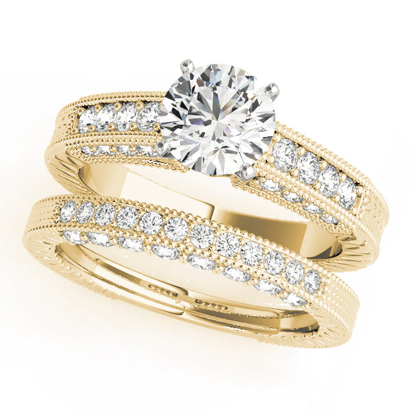 Opulent Antique Round Diamond Engagement Ring — 9K/18K Gold & Platinum
