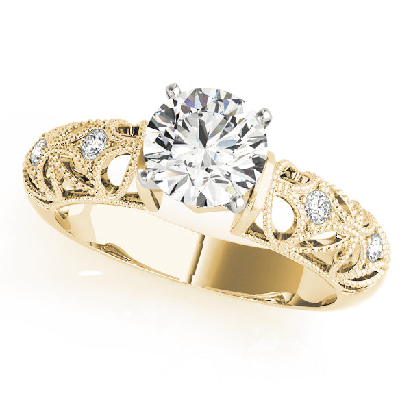 Crowned Antique Round Diamond Engagement Ring — 9K/18K Gold & Platinum