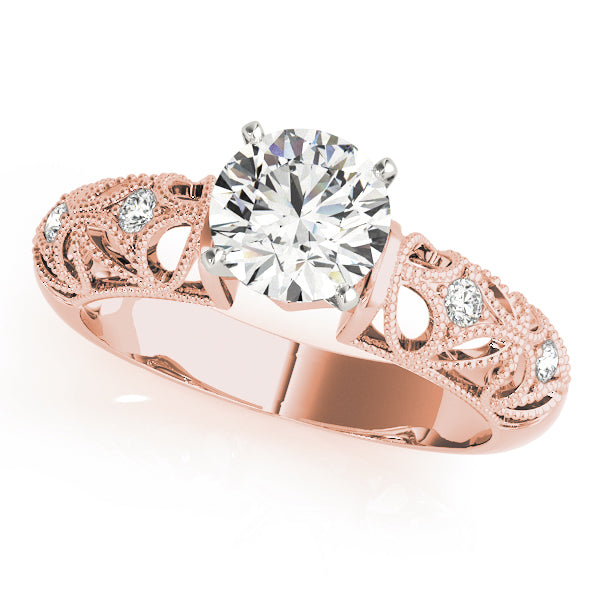 Crowned Antique Round Diamond Engagement Ring — 9K/18K Gold & Platinum